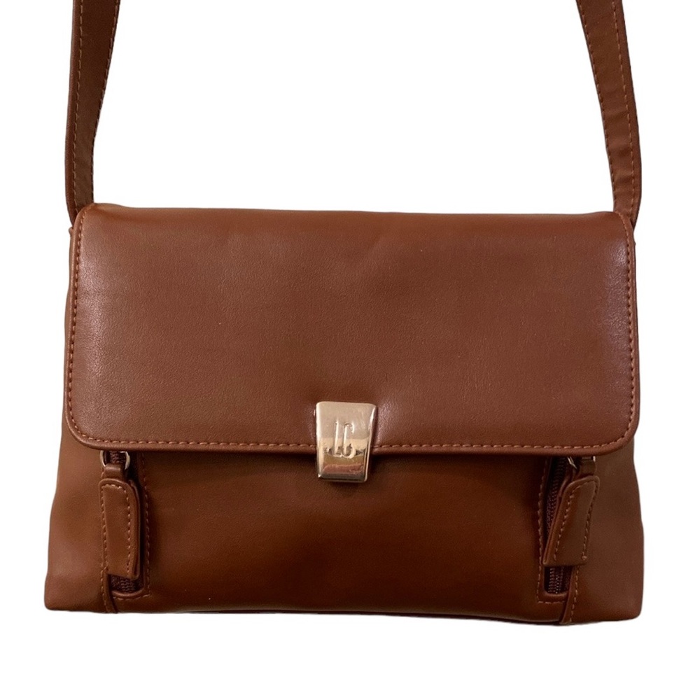 Liz Claiborne faux leather Purse Whiskey Brown Medium Pockets adjustable strap